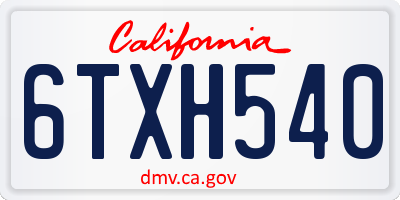 CA license plate 6TXH540