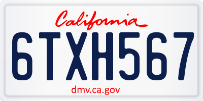 CA license plate 6TXH567