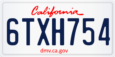 CA license plate 6TXH754