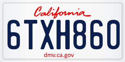 CA license plate 6TXH860
