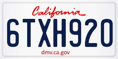 CA license plate 6TXH920