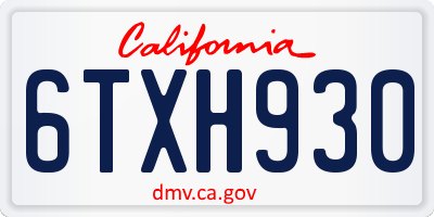 CA license plate 6TXH930