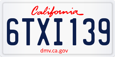 CA license plate 6TXI139