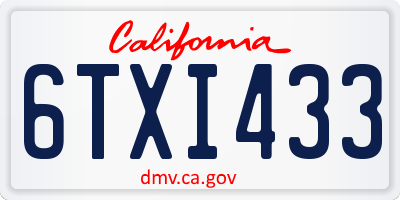 CA license plate 6TXI433