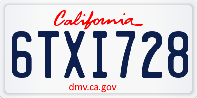 CA license plate 6TXI728