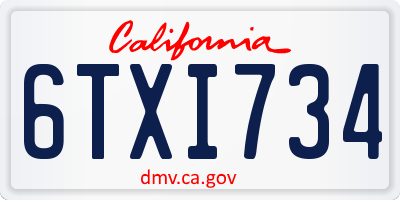 CA license plate 6TXI734