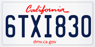 CA license plate 6TXI830