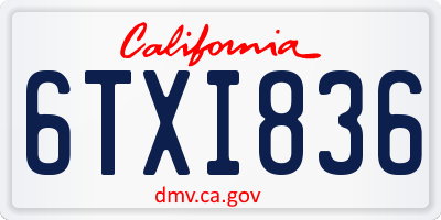 CA license plate 6TXI836