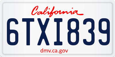 CA license plate 6TXI839