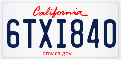 CA license plate 6TXI840