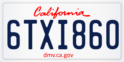 CA license plate 6TXI860