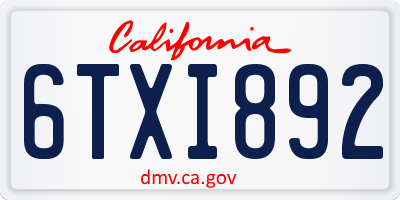 CA license plate 6TXI892