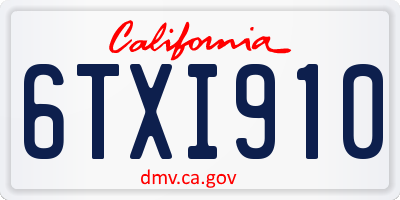 CA license plate 6TXI910