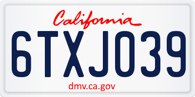 CA license plate 6TXJ039