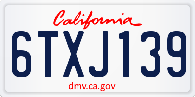 CA license plate 6TXJ139