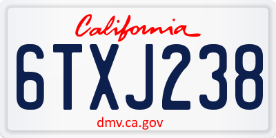 CA license plate 6TXJ238