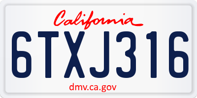 CA license plate 6TXJ316