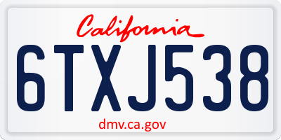 CA license plate 6TXJ538