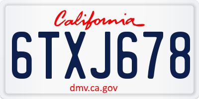 CA license plate 6TXJ678