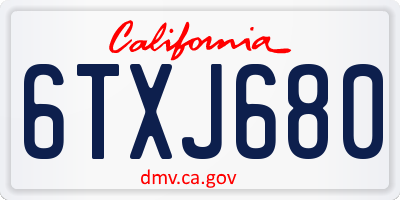 CA license plate 6TXJ680