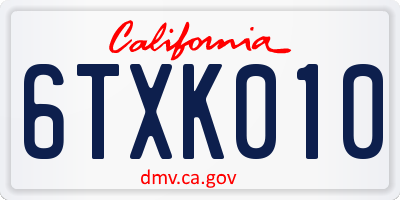 CA license plate 6TXK010