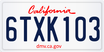 CA license plate 6TXK103