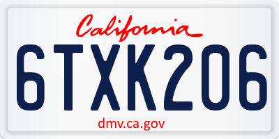 CA license plate 6TXK206