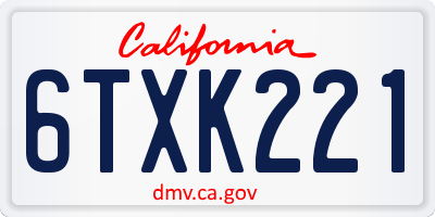 CA license plate 6TXK221