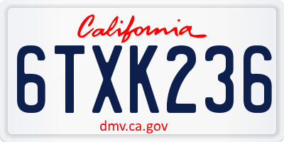 CA license plate 6TXK236