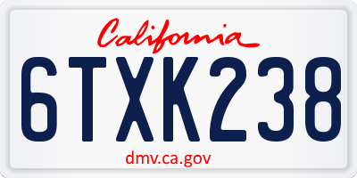 CA license plate 6TXK238