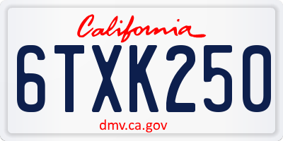 CA license plate 6TXK250