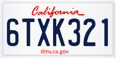 CA license plate 6TXK321