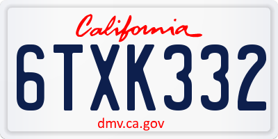 CA license plate 6TXK332