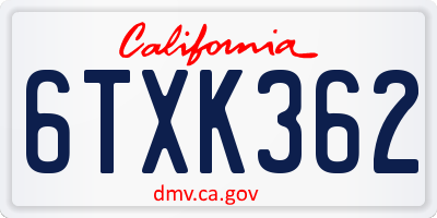 CA license plate 6TXK362