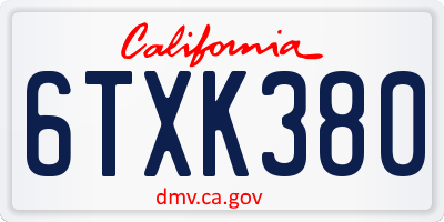 CA license plate 6TXK380