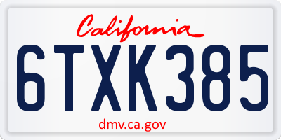 CA license plate 6TXK385