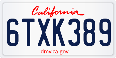 CA license plate 6TXK389