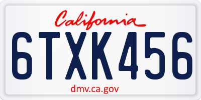 CA license plate 6TXK456