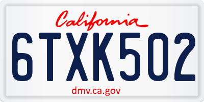 CA license plate 6TXK502