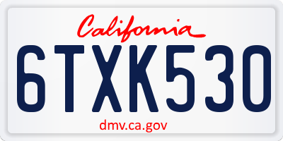 CA license plate 6TXK530