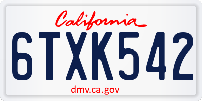 CA license plate 6TXK542