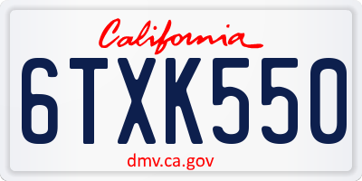 CA license plate 6TXK550