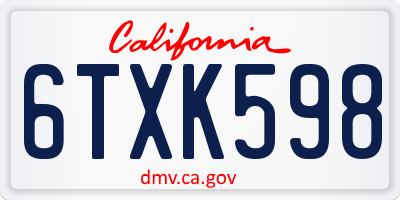 CA license plate 6TXK598