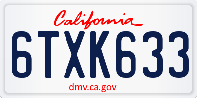 CA license plate 6TXK633
