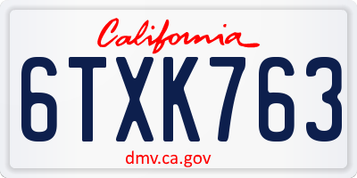 CA license plate 6TXK763