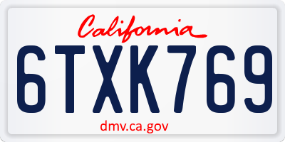 CA license plate 6TXK769