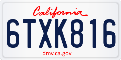 CA license plate 6TXK816
