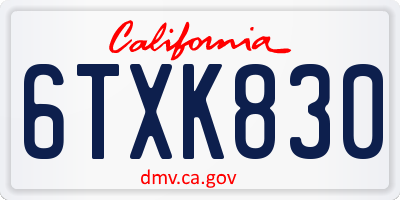 CA license plate 6TXK830