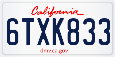CA license plate 6TXK833