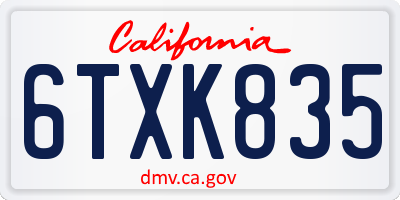 CA license plate 6TXK835